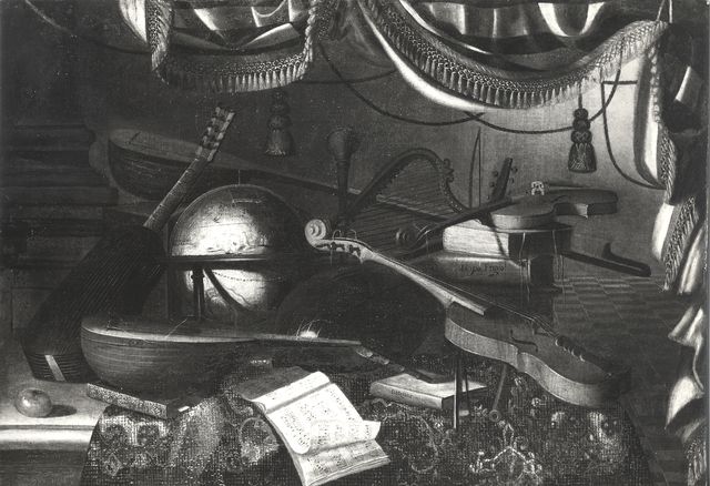 Anonimo — Bettera Bartolomeo - sec. XVII - Natura morta con strumenti musicali e globo — insieme